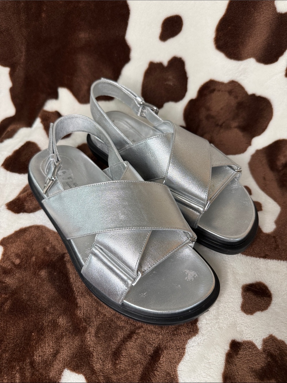 Marni Silver Metallic Cross-Strap Slingback Sandals - Women